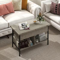 HOMCOM Mesa de centro elevável e extensível, mesa de sala com compartimento escondido prateleiras abertas, 98x49x55cm, cinza(m-5)
