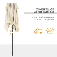 Outsunny Grote parasol, verstelbaar in hoogte en kantelbaar, 150x295x170-214 cm, Crème(m-8)