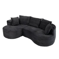 Bogesofa em veludo cotelê, com porta-copos em ambos os lados e bolso lateral, inclui almofadas, 250x152x82 cm, Cinzento escuro(m-1)
