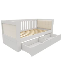 Sofá cama 90x200 cm con 2 cajones, reposabrazos acolchados y redondeados y respaldo cómodo, 208x95x74 cm, Blanco(m-7)