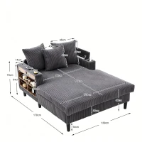 Divano letto con portabicchieri su entrambi i lati e bracciolo pieghevole, 129x170x70 cm, grigio scuro(m-3)