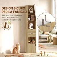 HOMCOM Libreria 6 Ripiani Con Cassetto, Sportello, Mensole Aperte, 30x24x158 Cm, Rovere(m-7)