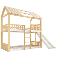 Beliche estilo cabana para crianças com telhado a duas águas, guarda‑corpo no estilo cerca de madeira, para colchões 90x200 cm, sem colchões, 247x171x220 cm, Branco(m-6)