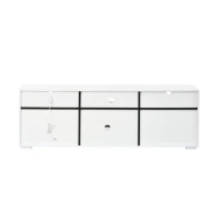 Mobile TV LED 65 pollici max salvaspazio con finitura laccata lucida, 150x35x50 cm, Bianco(m-7)