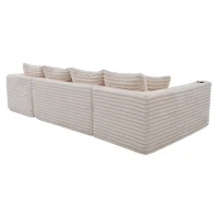 Divano a U in velluto a coste con portabicchieri integrato e tasca laterale, imbottitura a molle, 320x155x88 cm, Beige(m-8)
