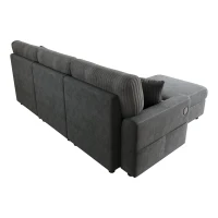 Divano moderno con pouf poggiapiedi, ricarica laterale doppia e 2 cuscini quadrati, 223x146x84 cm, Nero(m-8)