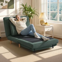 HOMCOM 3-in-1 slaapfauteuil met bedfunctie, ligfauteuil, verstelbare rugleuning, beukenhouten poten, kussen, Donkergroen(m-2)