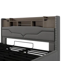 Letto contenitore e imbottito per materasso 180x200 cm con leva idraulica, 219x186.5x110 cm, Grigio(m-12)