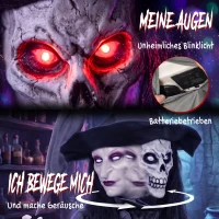 HOMCOM 180 cm Halloween Animierte Hexe Dekoration Lebensgroß mit leuchtenden Augen, Gruseliger Sound, Berührungsaktivierung(m-4)