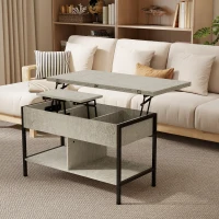 HOMCOM Mesa de centro elevável e extensível, mesa de sala com compartimento escondido prateleiras abertas, 98x49x55cm, cinza(m-2)