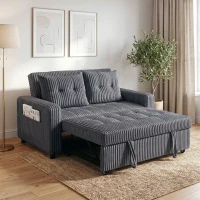HOMCOM 2-zits slaapbank, ribfluwelen bekleding, om te vormen tot bed, 2 kussens, zijvakken, 157 x 190 cm, donkergrijs(m-2)