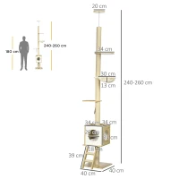 PawHut krabpaal, klimboom plafond hoog, 240-260 cm, kattenkrabpaal, lichtbruin(m-3)