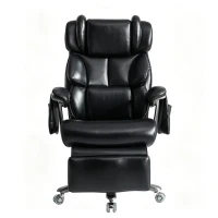 XXL Cadeira de escritório ergonómica, função de massagem e aquecimento, apoio de pés extensível e encosto regulável, 85,5x76,5x121,5 cm, Preto(m-1)