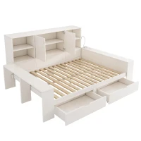 Cama com arrumação 140x200 cm, cama de dia com 2 gavetas em rodas, arrumação de 35 cm de profundidade com portas duplas, 237x183x100 cm, Branco(m-7)