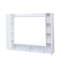 Conjunto mural compacto 4 peças, móvel de TV integrado com vitrine e prateleiras abertas, muito espaço de arrumação, 228x30x170 cm, Branco(m-6)