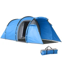 Outsunny 2 Man Tunnel Tent with Sewn-in Groundsheet, Air Vents, Rainfly, 2000mm Large Camping Tent with Bedroom, Porch, Living Area for Camping, Hiking, 426L x 206W x 154H cm, Sky Blue(m-1)