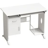 HOMCOM Mesa de Computador 100x52x75 cm Prateleira Deslizante para Teclado Gavetas e Suporte para Unidade Central Branco(m-1)