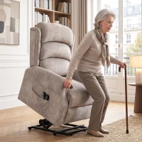 HOMCOM Fernsehsessel mit Aufstehhilfe Elektrisch Relaxsessel mit Vibrationsmassage, Wärme und Liegefunktion, Hellgrau(m-2)