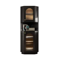 Armadio da bagno angolare salvaspazio con striscia LED luminosa, 45x45x166,5 cm, Nero(m-6)
