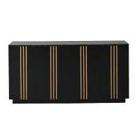 Credenza moderna a 4 ante con dettagli dorati, 35x140x70 cm, Nero(m-2)
