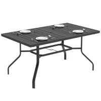 Outsunny Gartentisch 152x90 cm, Wetterfest Balkontisch aus Stahl, Beistelltisch mit Schirmloch, Latten-Design Schwarz(m-12)