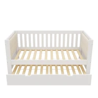 Cama de día con cama nido, diseño que ahorra espacio, madera de pino con somieres de lamas, 208x95x74 cm, Blanco(m-7)
