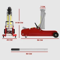 HOMCOM Wagenheber, 8-38 cm Höhe, 2,5 Tonnen Tragfähigkeit, Stahl, rollbar, Rot(m-3)