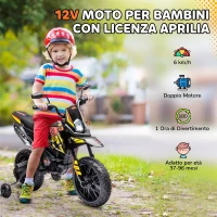 AIYAPLAY Moto Elettrica per Bambini da 37-96 Mesi con 12V Doppi Motori e Rotelle Rimovibili, Capacità 30kg, Giallo(m-4)