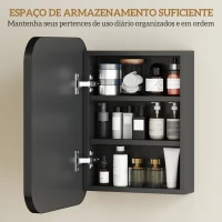 HOMCOM Armário de Casa de Banho com Espelho, Design com Bordas Arredondadas e Prateleiras Ajustáveis 40,2x10,2x50,9 cm Preto(m-5)