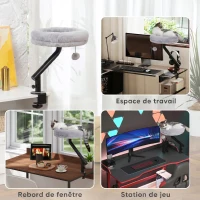 PawHut Lit de Bureau pour Chat Rotation de 360° et Hauteur Réglable, Lit pour Chat Lavable avec Balle Jouet,  35x35x48cm, Gris(m-6)