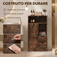 HOMCOM Mobile Bagno Slim con Cassetti e Scomparti Aperti, 50x25x100 cm, Marrone Rustico(m-7)