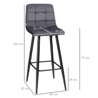 HOMCOM set van 2 barkrukken met voetsteun in retrodesign, grijs, 42 cm x 47 cm x 105 cm(m-3)