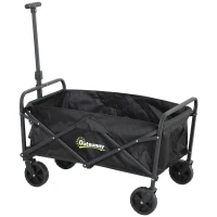 Outsunny Cărucior de Grădină 62L Pliabil cu Mâner Reglabil, din Metal și Țesătură Oxford, 76x48x86 cm, Negru(m-12)