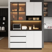 Vitrine de cozinha multifuncional, iluminação LED regulável e compartimento para micro-ondas, 120,5x40x180 cm, Preto(m-2)