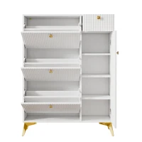 Armadio scarpiera con 3 ante a ribalta salvaspazio dal design moderno, 90x25x121 cm, Bianco(m-6)