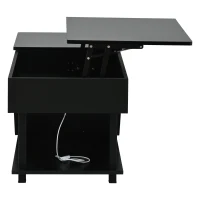 Table basse réglable en hauteur avec rangement caché, compartiments latéraux réglables, 50x100x46 cm, Noir(m-10)