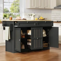 Ilha de cozinha móvel com tampo rebatível, gavetas verticais de 2 níveis, rodízios bloqueáveis 360°, 120x70x92 cm, Preto(m-5)