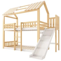 Beliche estilo cabana para crianças com telhado a duas águas, guarda‑corpo no estilo cerca de madeira, para colchões 90x200 cm, sem colchões, 247x171x220 cm, Branco(m-8)