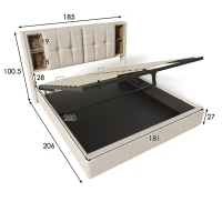 Letto contenitore con testiera portaoggetti, 206x185x100,5 cm, color legno(m-3)