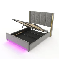 Cama de terciopelo con cabecero acolchado y capitoné, prácticos bolsillos laterales, para colchón 160L x 200AN cm, 170x213x141 cm, Gris oscuro(m-7)