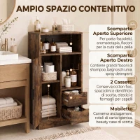 HOMCOM Mobile Bagno Slim con Cassetti e Scomparti Aperti, 50x25x100 cm, Marrone Rustico(m-4)