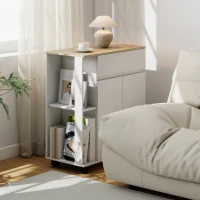 HOMCOM Căruț de Bucătărie cu Sertar, Dulap și 2 Rafturi Laterale, din Lemn, 78x39,5x88,5 cm, Alb și Stejar(m-8)