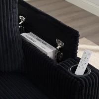 Divano letto con portabicchieri su entrambi i lati e bracciolo pieghevole, 129x170x70 cm, Nero(m-11)