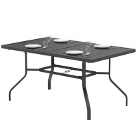 Outsunny Gartentisch 152x90 cm, Wetterfest Balkontisch aus Stahl, Beistelltisch mit Schirmloch, Latten-Design Schwarz(m-11)