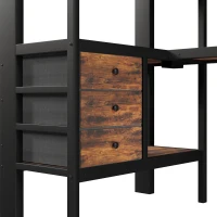 Cama alta 90×200 cm, prateleiras, escada com arrumação, sem colchão, 251x96x170 cm, Preto(m-11)