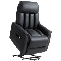 HOMCOM Elektrische Opsta-Stoel, TV-Stoel, Stoel met Opsta-Hulp, Ligfunctie, Kunstleer, 80 x 94 x 104 cm, Zwart(m-11)