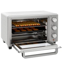 HOMCOM Mini-oven, 21 L broodrooster-oven met 1 draadrek en 1 bakplaat, 3 kookmodi, 100 °C-230 °C, roestvrij staal, glas, Zilver(m-10)