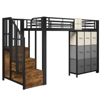 Cama alta para colchão 90×200 cm, escada com arrumação, sem colchão, 251,5x95x140 cm, Preto(m-7)