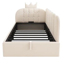 Cama de día tapizada 90x190 cm, almacenamiento hidráulico, forma en L reversible, sin colchón, 199x96x96 cm, Beige(m-7)