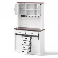 Armario de cocina, superficie de trabajo multifuncional, estantes ajustables, ganchos de acero inoxidable, sistema anti-vuelco, 108x40x180 cm, Blanco(m-7)
